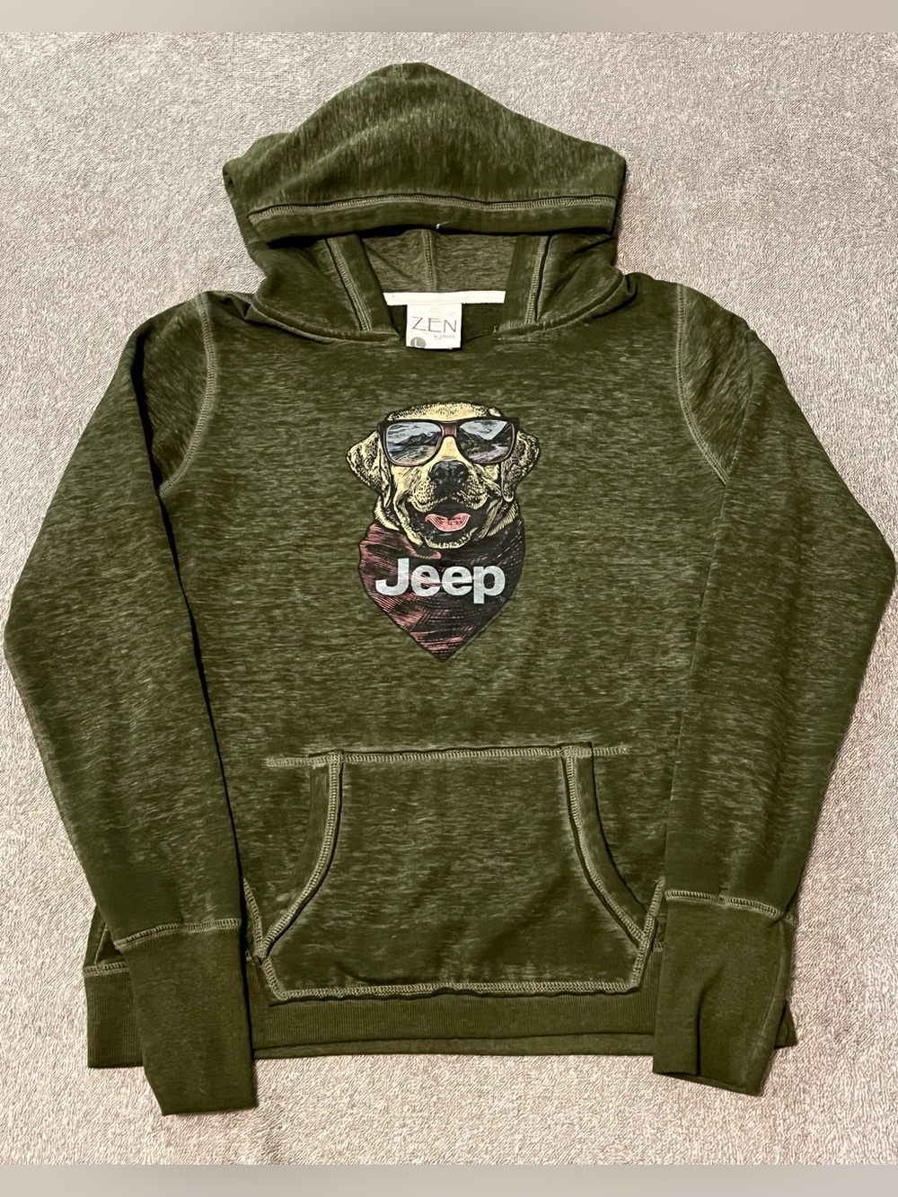 Like New Jeep Olive Green Women's Hoodie with Dog Graphic S (though tag says L)